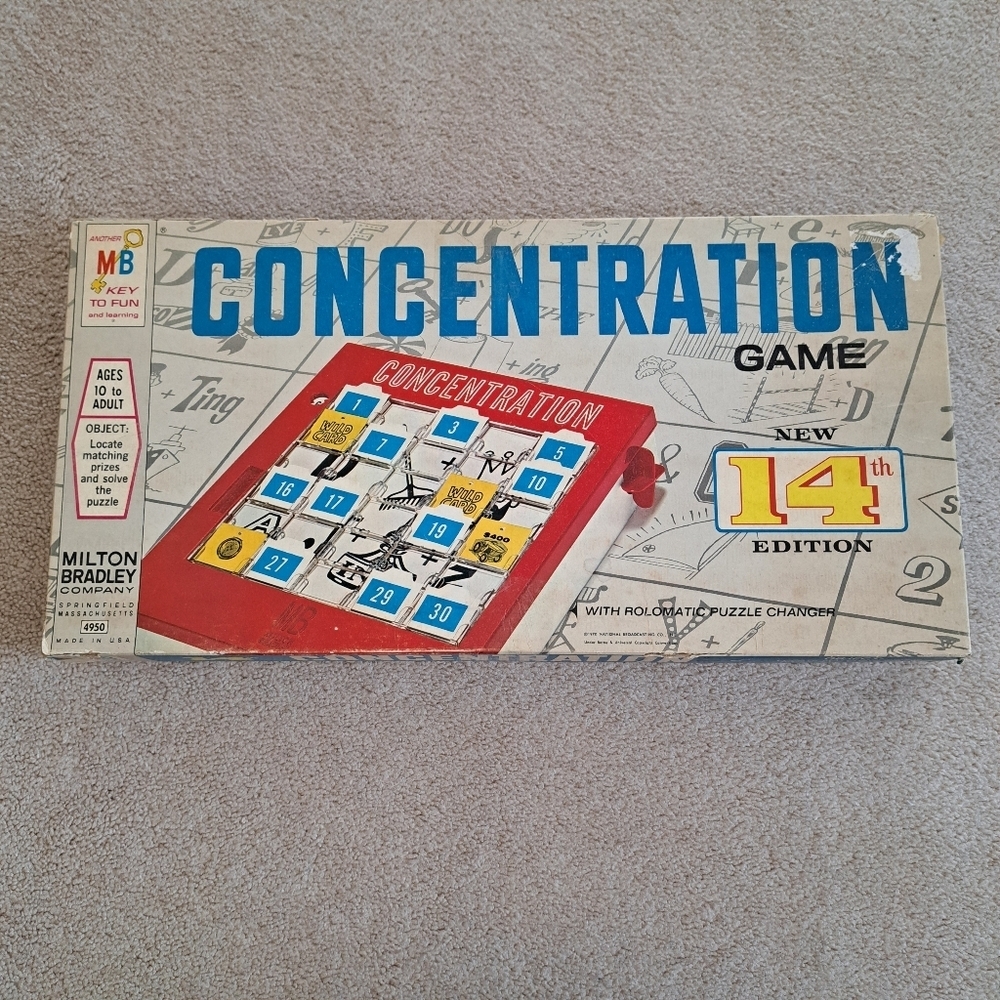 Vintage 1970 Milton Bradley Concentration Game 14th Edition Board  Rolomatic
